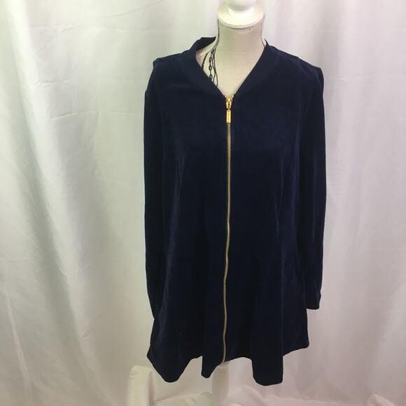 Denim & Co Velour Fit & Flare Jacket Navy XS - Picture 2 of 14